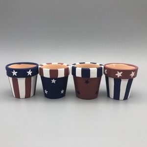 Americana Napkin Rings Set 4 Hand-Painted‎ Terra-Cotta Patriotic Stars Stripes
